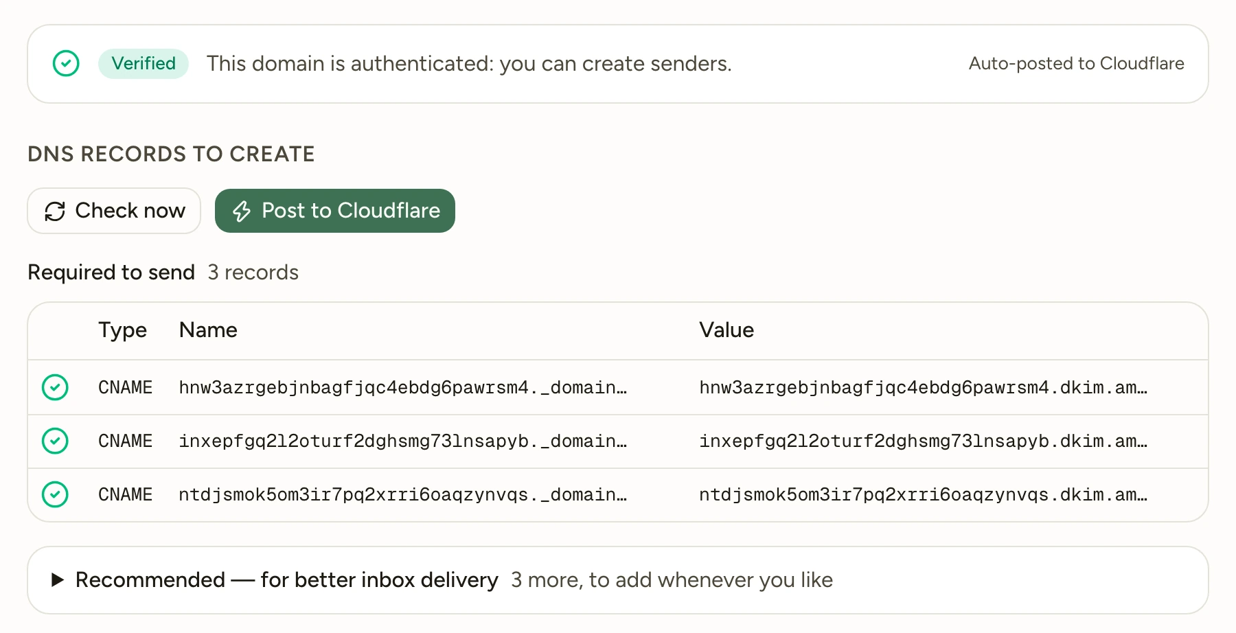The Sending Domains page