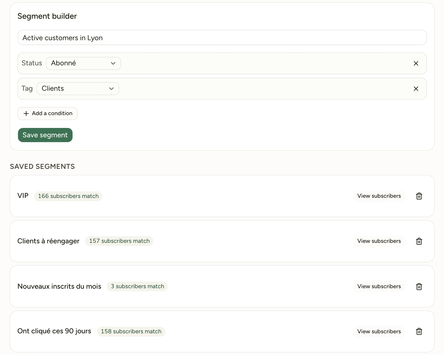 The Segments page