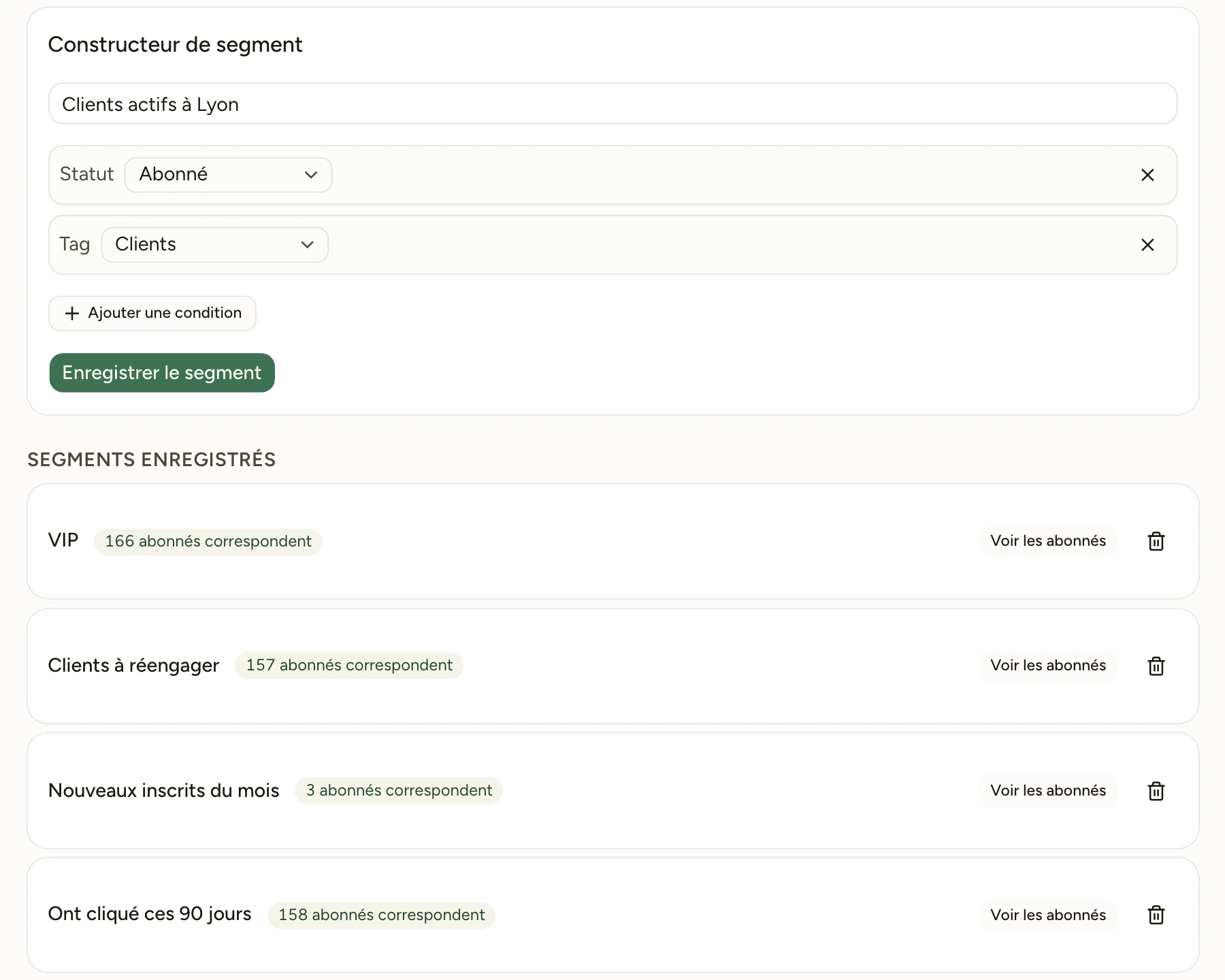 La page Segments